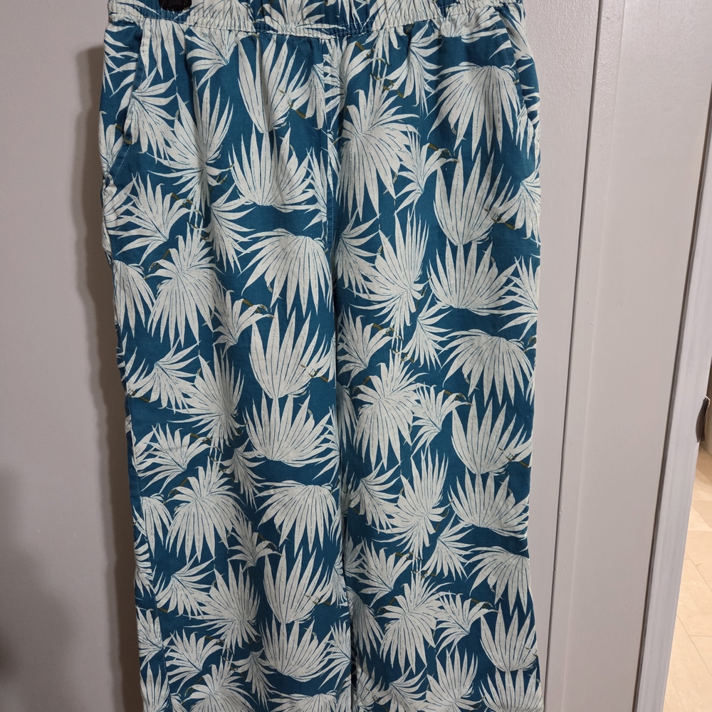 Used Rachel Zoe Teal and White Floral Linen Pants